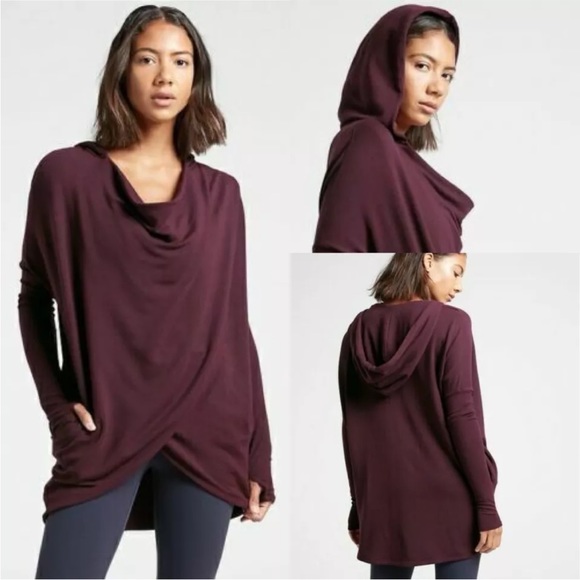 Athleta Tops - Athleta Purana Wrap Top Womens Size Small Spiced Cabernet Sweatshirt Athleisure